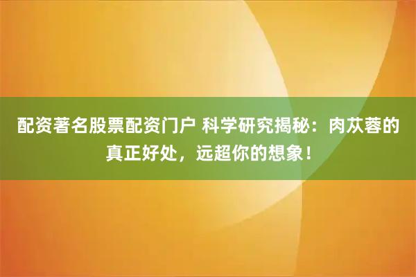 配资著名股票配资门户 科学研究揭秘：肉苁蓉的真正好处，远超你的想象！